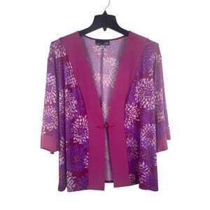 VTG CSC Studio Pink Purple Floral Japanese Haori Look Stretch Top 1X USA Made